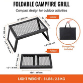 Folding Campfire Grill, Heavy Duty Steel Mesh Grate, 18" Portable Camping Grates Over Fire Pit, Camp Fire Cooking Equipment with Legs Carrying Bag, Grilling Rack for Outdoor Open Flame Cooking